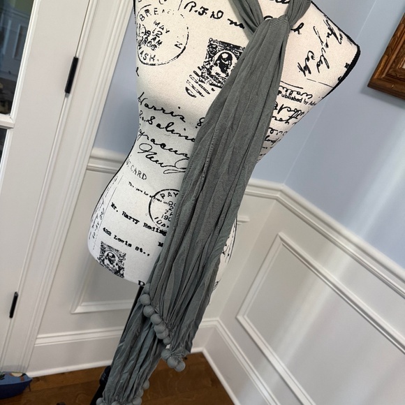 Chico's Pom Pom Scarf, olive/gray NOS - Picture 1 of 4